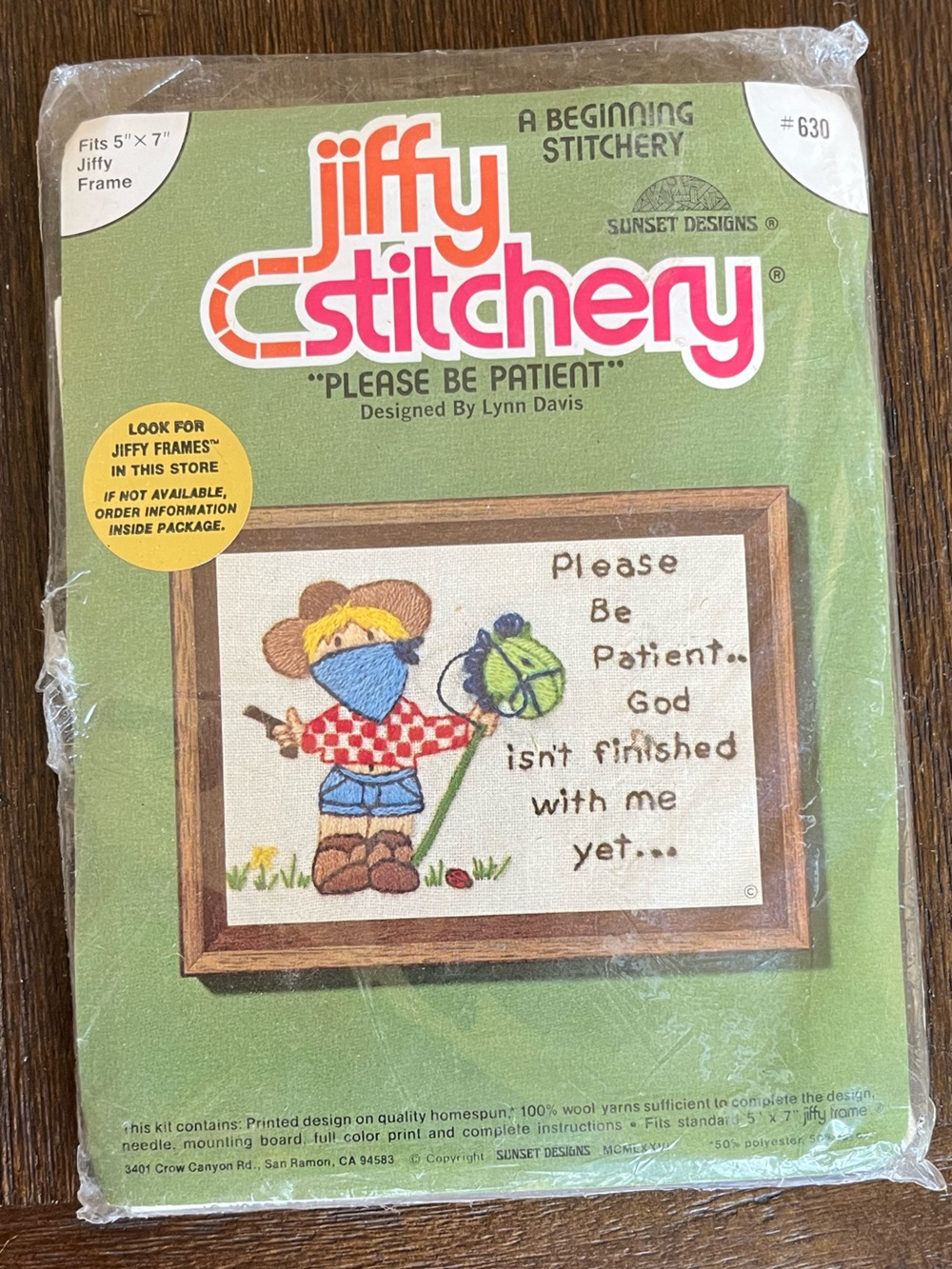Vintage Jiffy Crewel Embroidery Kit | Please Be Patient | Little Boy | NEW